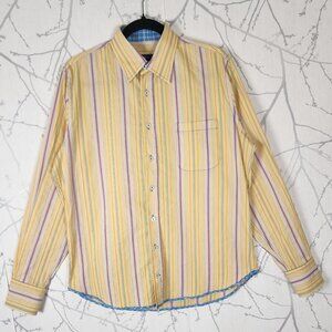 Georg Roth Yellow Stripe Cotton Blend Contrast Flip Cuff Shirt